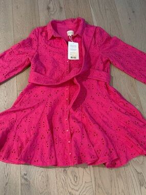 NWT Sézane long sleeve eyelet dress size US 8